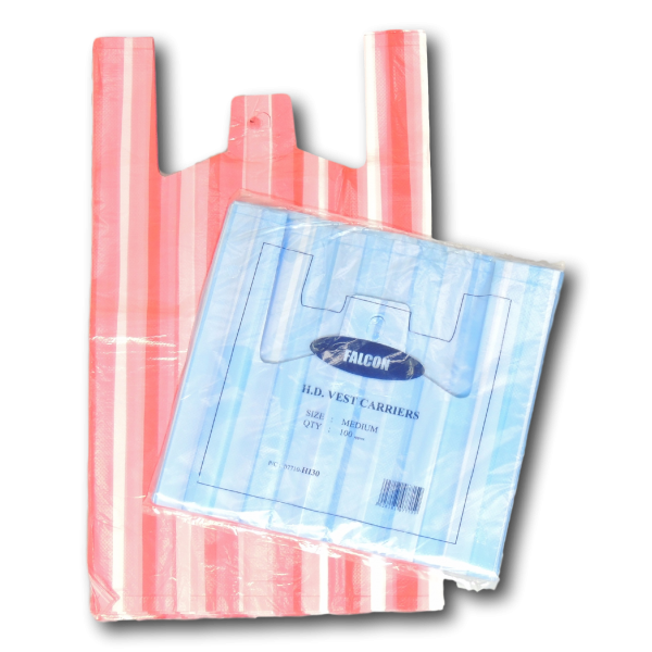 Vest Carriers - Candy Stripe - Medium - 10'' x 15'' x 18'' - 10mu (Pack of 200)