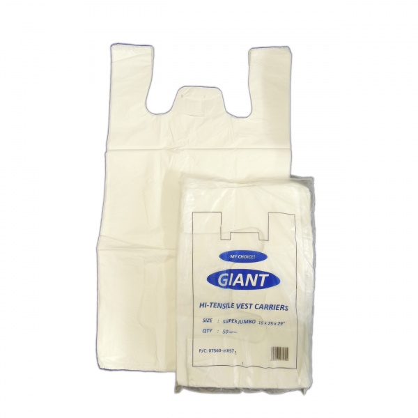 Vest Carriers - White - Super Jumbo - 16'' x 25'' x 29'' - 22mu (Pack of 50)